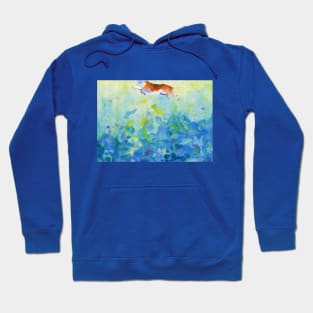 Corgi swimmer in sunlight and sea waves Hoodie